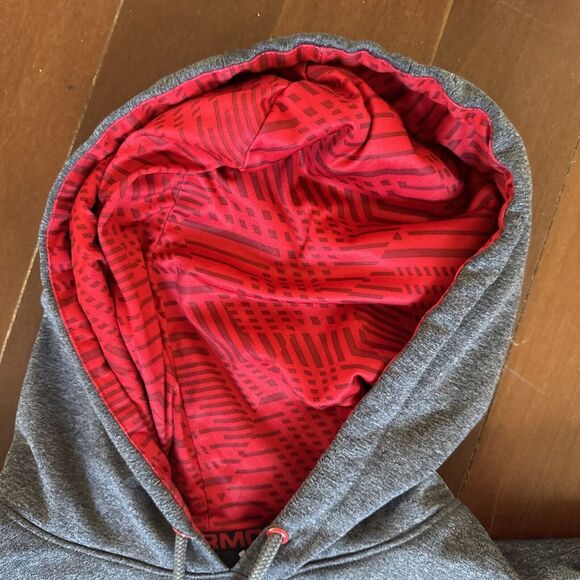 Under Armour Storm Mens Loose Pullover Hoodie Big Logo Size Medium Gray Red - Picture 3 of 8